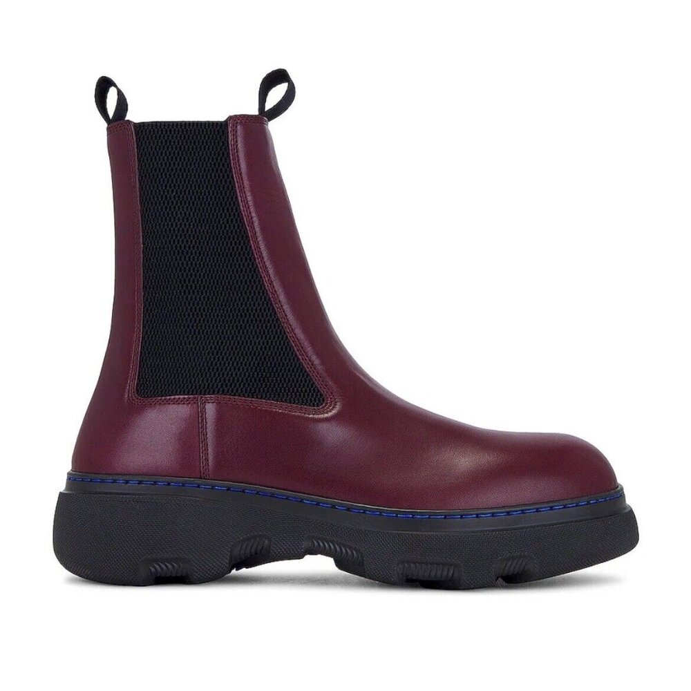 $1290 BURBERRY Gabriel Creeper Pull On Chelsea Boots Plum Leather Men EU 42 US 9 - Picture 1 of 10